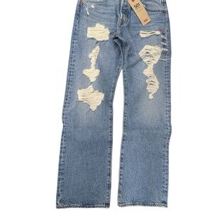 Levi's 501 32X30 Light Blue Distressed 501 Straight Leg Jeans